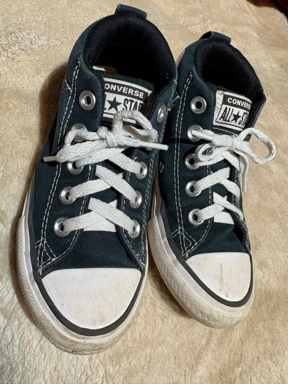 Converse Kids Black Low Top Sneakers with White Laces